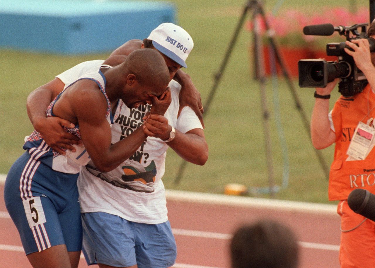 Derek Redmond broke down in tears during the semifinals of the men's 400m in Spain. The Briton had been one of the favorites to win gold but he succumbed to injury midway through his race. After refusing to be carried on a stretcher, Redmond's father Jim carried him over the finish line -- providing one of the most heartbreaking, and abiding, Olympic images.