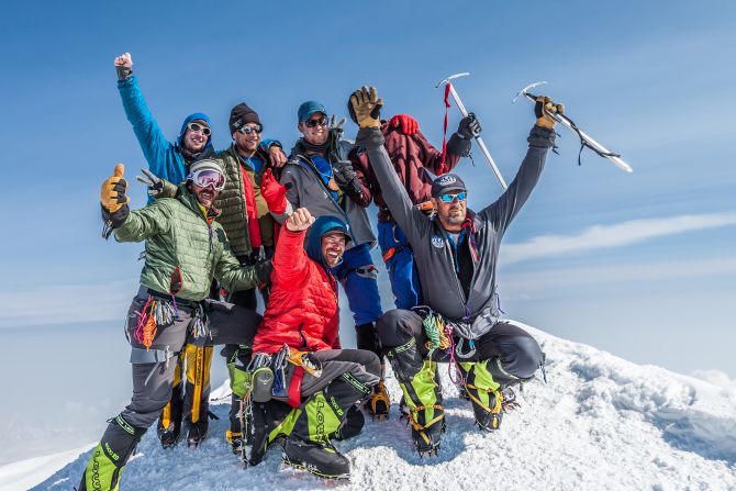 Each year only about half of the 1,000 or so climbers who attempt Denali make it to the summit. Unless you're an experienced mountaineer with cold weather experience it's best to join the roughly 50% of climbers who go on guided expeditions. There are five guide companies, including <a href="index.php?page=&url=http%3A%2F%2Fwww.mountaintrip.com" target="_blank" target="_blank">Mountain Trip</a>, licensed to guide on Denali. The gallery's photographer and author, Ben Adkison, is in the rear left of the photo. 