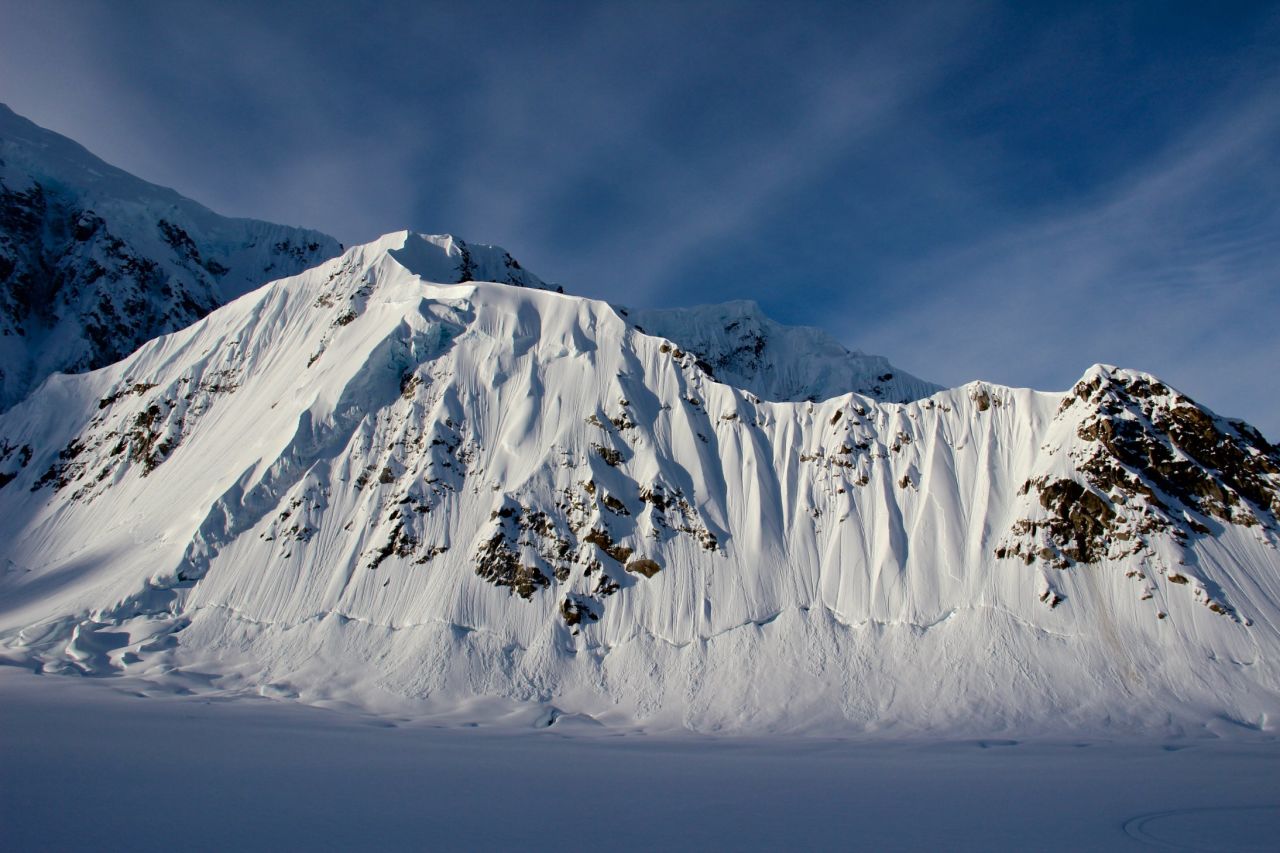 The longest section of the West Buttress route on Denali follows the Kahiltna Glacier and winds through ridges of rock and ice and crevasse fields as it gains elevation.