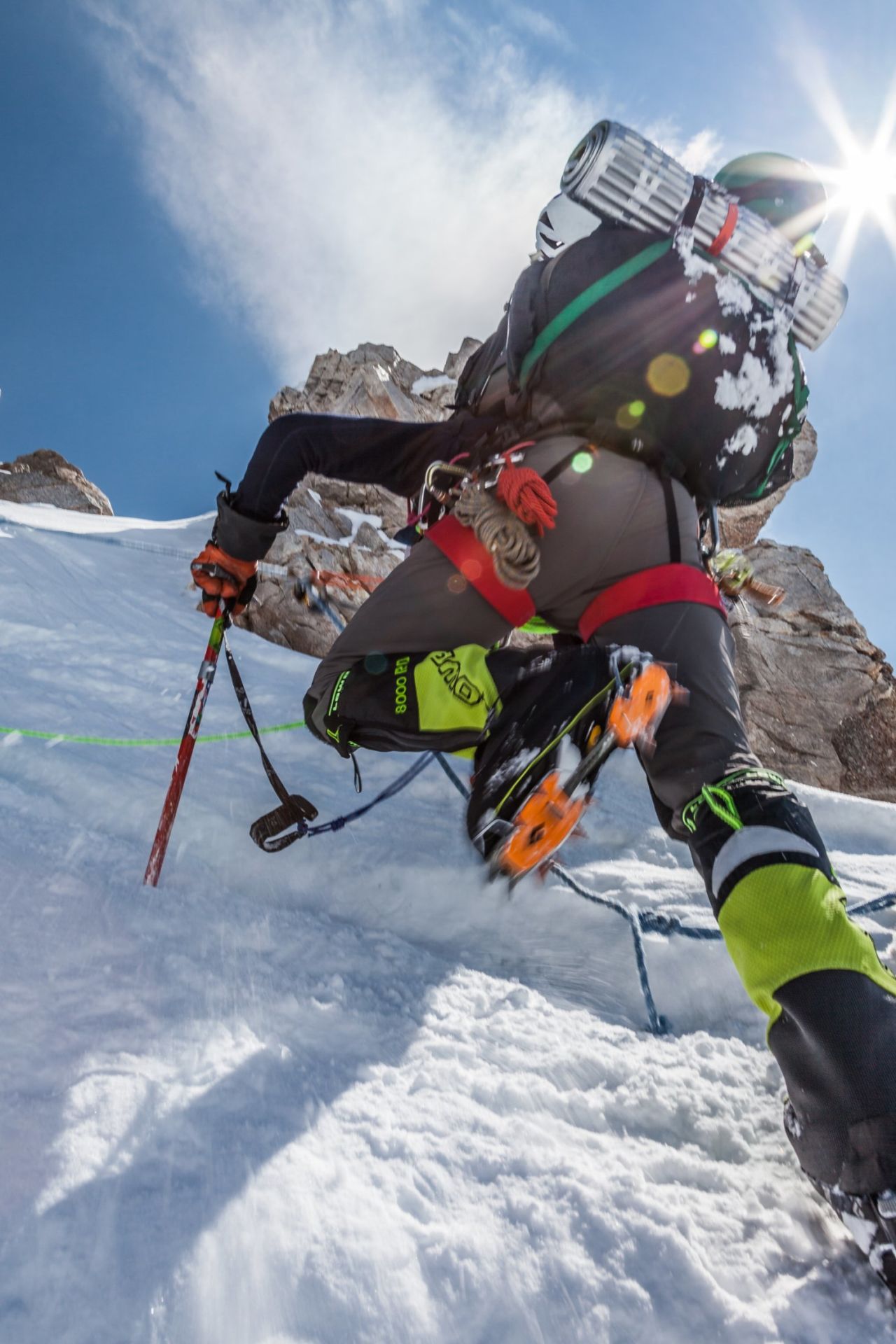 The ridge that traverses from the top of the fixed lines to high camp is one of the most technically challenging parts of the West Buttress route. It requires steep snow climbing and crossing narrow, knife-edge sections all while wearing a heavy pack.