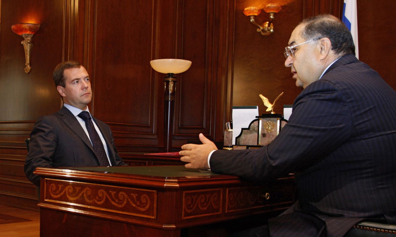 Usmanov, who initially made his money in metal and mining operations, is a close ally of Russian President Vladimir Putin and was awarded one of Russia's highest civil awards in recognition of his charitable and philanthropic activities in 2013 (the Order for Services to the Fatherland Fourth Class). In this picture from 2008, he is talking to then Russian President Dmitry Medvedev. 