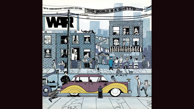 <strong>"The World Is a Ghetto," War</strong>: The loose and socially conscious California funk of War made for a terrific sketch of urban life, and the cover of the band's 1972 album -- Howard Miller's drawing of a luxury car with a flat tire amid the clotheslines and apartments of an inner-city streetscape -- was a nice representation.