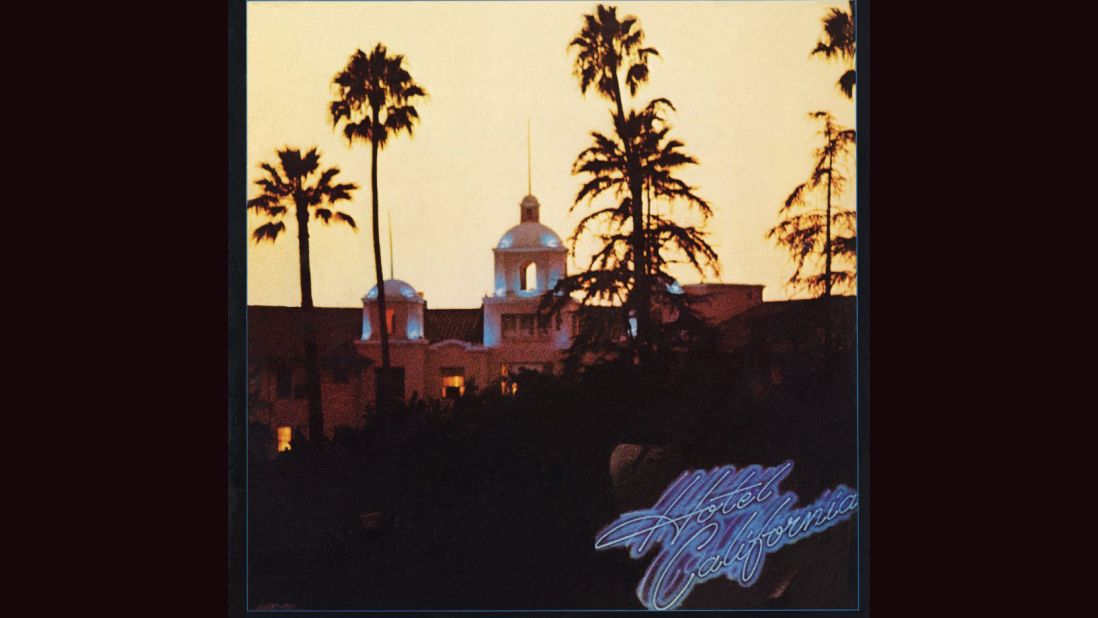 <strong>"Hotel California," Eagles</strong>: The Southern California band's 1976 magnum opus was a world-weary look at El Lay culture, starting with the cover: a photo of the Beverly Hills Hotel by David Alexander, with tweaks by design great John Kosh (ELO's "A New World Record," REO Speedwagon's "Hi Infidelity"). You can almost smell the colitas.
