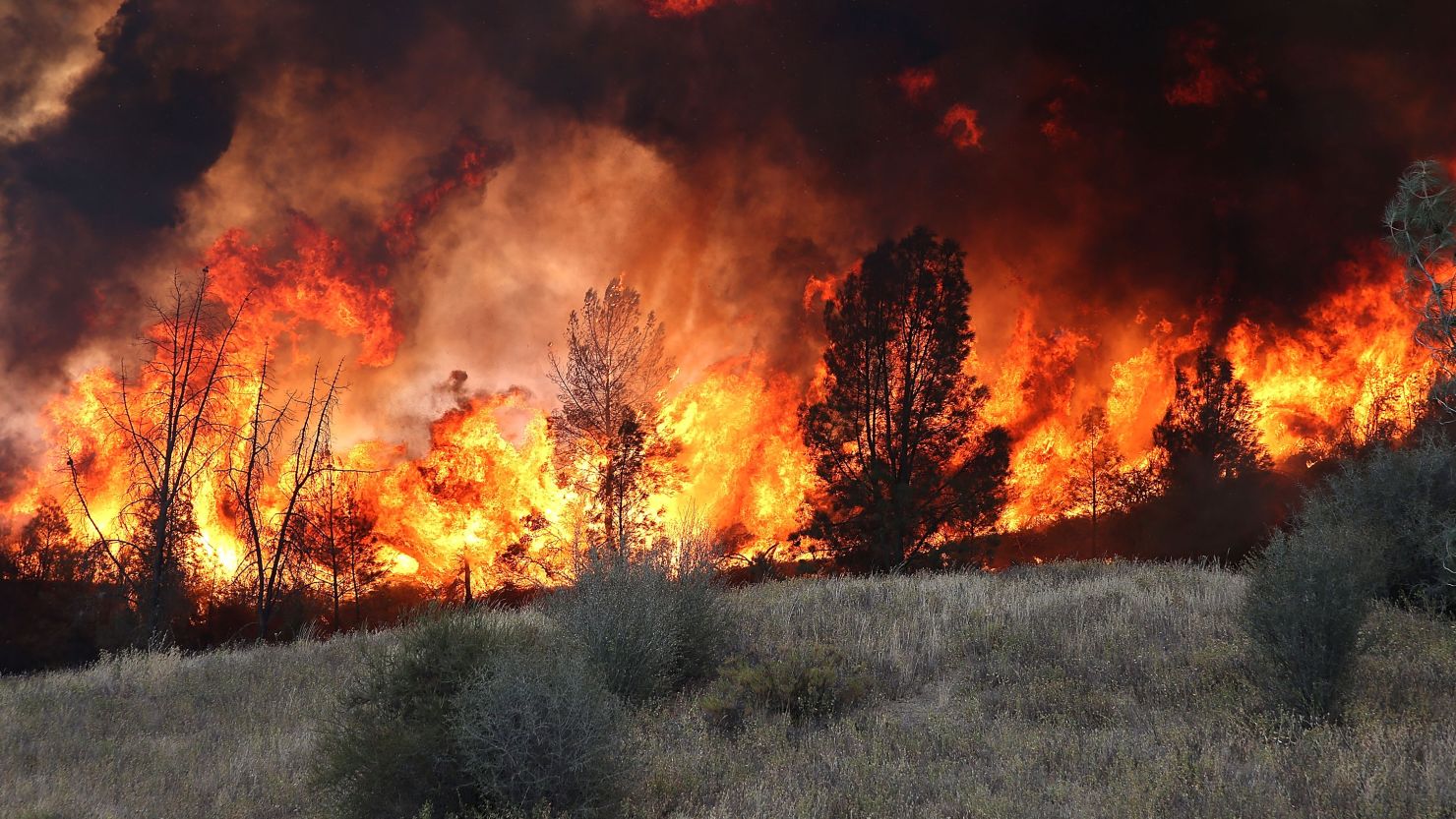 Firefighters used a backfire to try to head off the Rocky Fire on Monday near Clearlake, California.