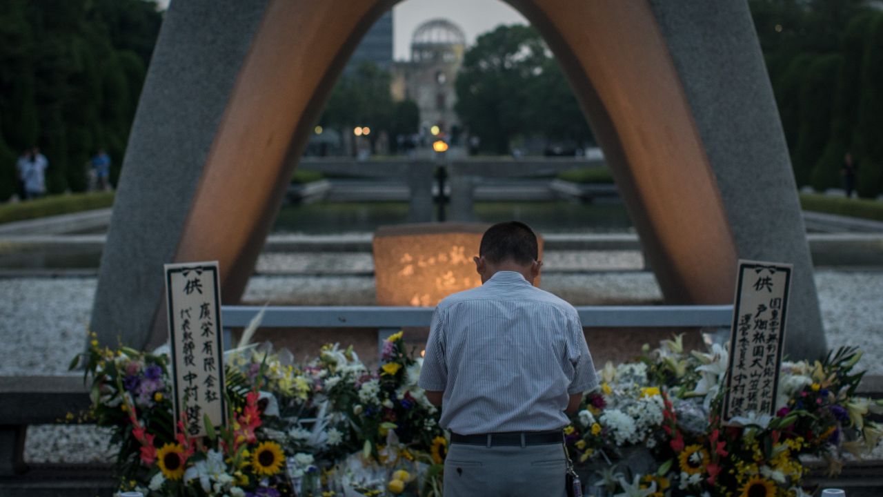 A man prays at the Hiroshima Peace Memorial last year ahead of the 70th anniversary ceremony of the atomic bombing of the city.