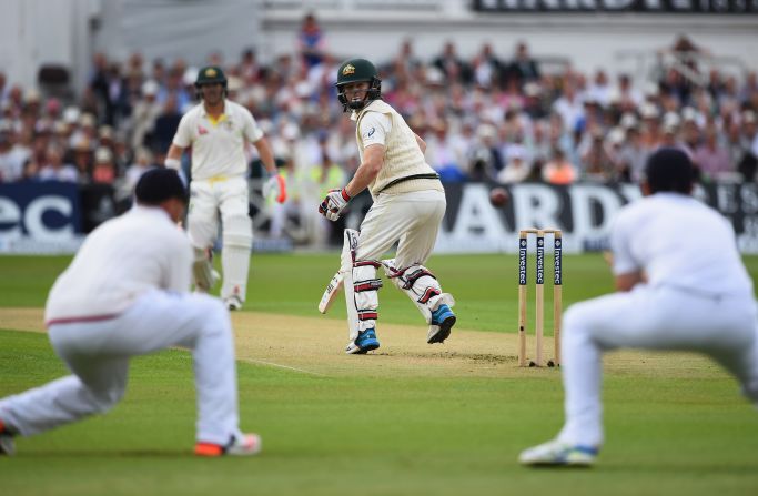 First out: Chris Rogers of Australia edges the ball into the hands of England captain Alastair Cook during day one of the fourth Ashes Test match between England and Australia at Trent Bridge in Nottingham, United Kingdom.