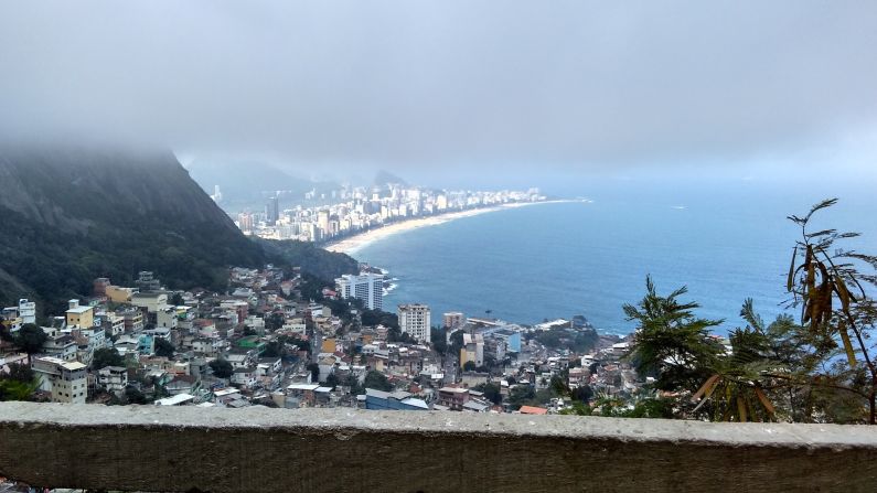 The view from Hostel Alto Vidigal. Vidigal is a picturesque community perched on a steep hill overlooking Rio's exclusive Ipanema and Leblon beaches. 