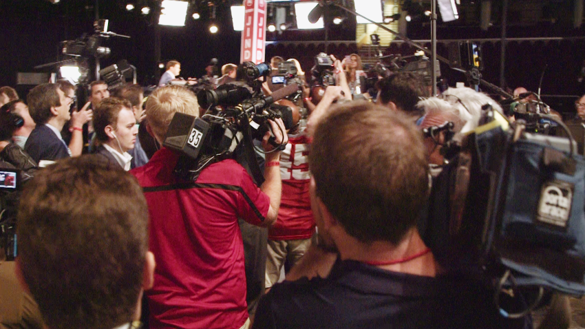 Inside the debate spin room at the first GOP presidential debate of the 2016 campaign.