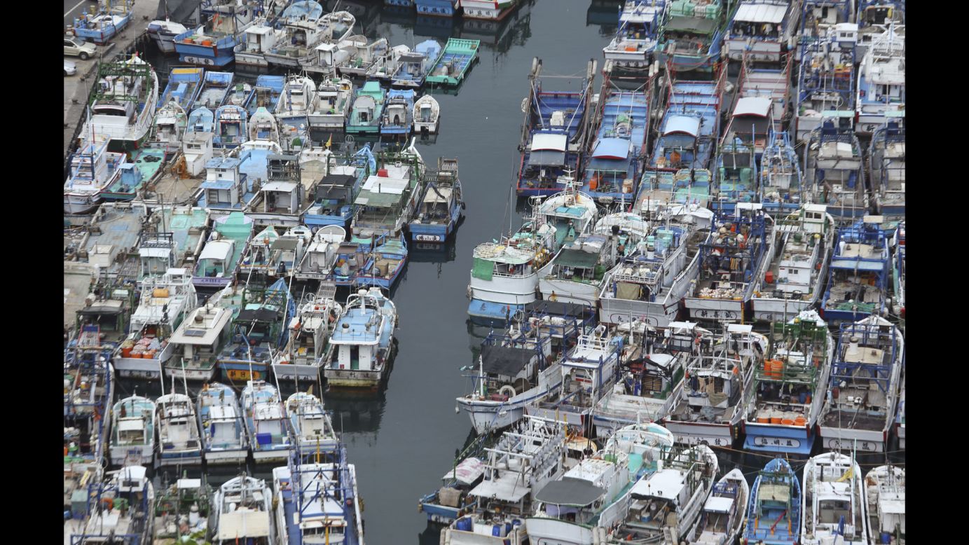 Fishing boats are secured in a port in Yilan County, Taiwan, on August 6.