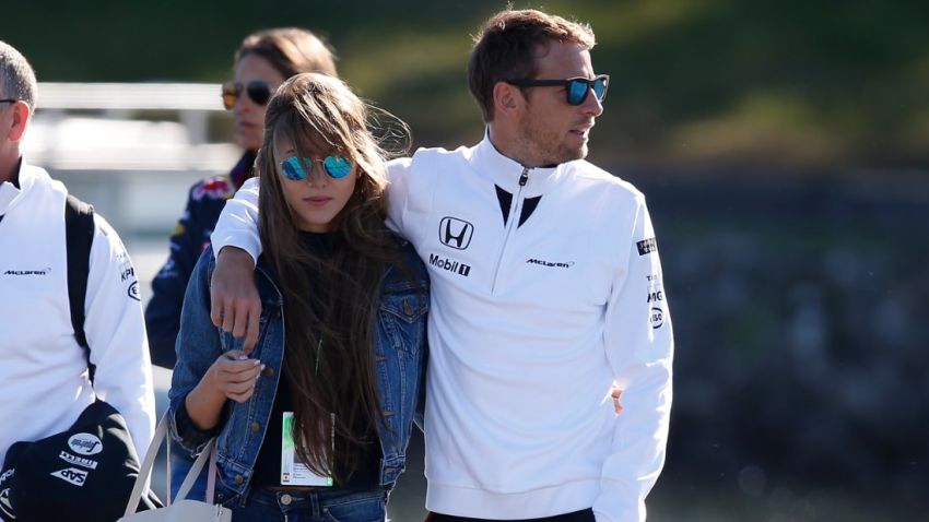 MONTREAL, QC - JUNE 06:  Jenson Button of Great Britain and McLaren and Jessica Michibata arrive at the circuit prior to final practice for the Canadian Formula One Grand Prix at Circuit Gilles Villeneuve on June 6, 2015 in Montreal, Canada.  (Photo by Charles Coates/Getty Images)