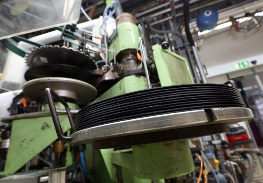  A machine presses vinyl albums at the Optimal record plant in Roebel, Germany.  The vinyl industry is operating above capacity with old equipment performing heavy workloads.