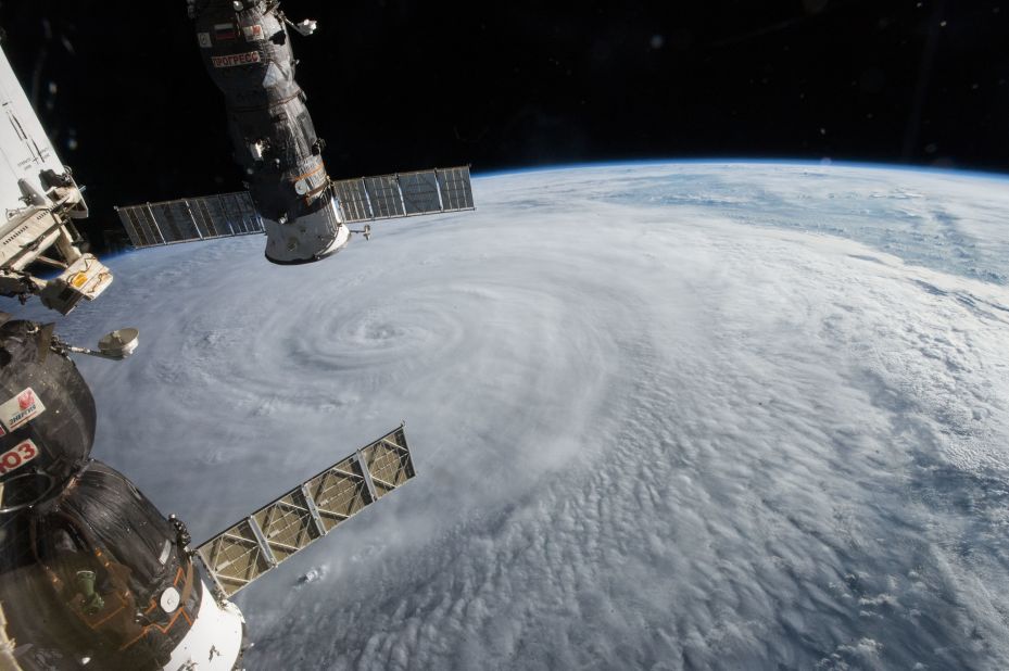 The crew of the International Space Station spotted Typhoon Soudeloron on Wednesday, August 5, 2015, as the storm moved through the western Pacific. You can see two Russian spacecraft hanging below the space station: The Soyuz TMA-17M (left) and the Progress 60 (right) cargo craft. Soudelor became the strongest storm on the planet so far this year, with peak winds at 180 mph (290 kph), according to the Joint Typhoon Warning Center.