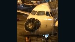 Jack Thompson, a passenger on Delta Flight 1889 from Boston to Salt Lake City, Utah, posted to Twitter this picture of the plane after it made an emergency landing in Denver, having been damaged as it flew through a hailstorm on Friday, August 7, 2015.