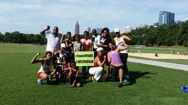 Collins hosts boot-camp-style training, followed by meditation with support groups in Atlanta.