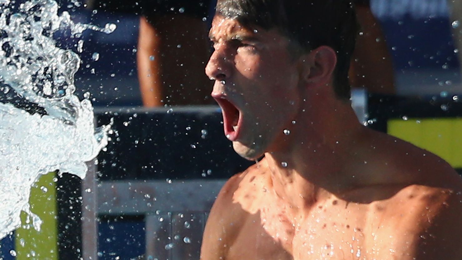 Michael Phelps reacts after winning the 100m butterfly in a world leading time in San Antonio.