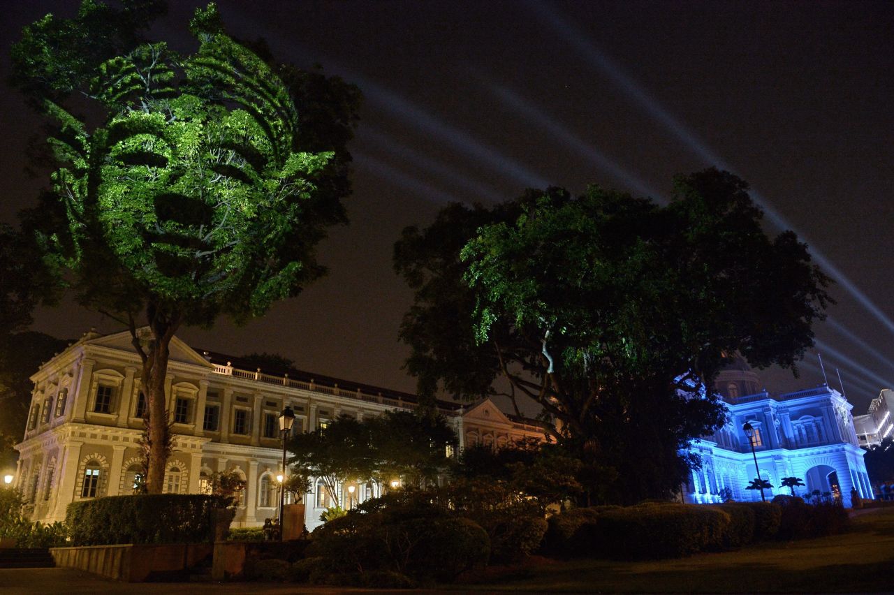 A projected visual art installation entitled Divine Trees by French artist Clement Briend was on display during the Singapore Night Festival in 2014. The annual festival features art installations and performances from local and international artists.