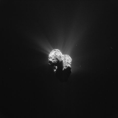 This image of Comet  67P/Churyumov-Gerasimenko was taken by Rosetta on July 8, 2015 as the spacecraft and comet headed toward their closest approach to the sun. Rosetta was about 125 miles (201 kilometers) from the comet when it took this image. 