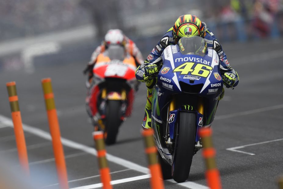 Nine-time world champion Rossi in action at Indianapolis earlier this month. The Italian won the opening round of the championship in Qatar following it with victory two races later in Argentina. His third victory came in the Netherlands at the end of June.