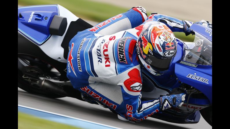 A rider competes in the Moto GP World Championship round 10 Race in Indianapolis, Indiana, on Sunday, August 9.