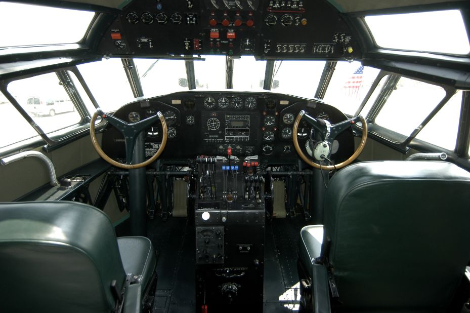 The museum doesn't allow visitors inside the Clipper Flying Cloud, but this cockpit photo gives you a pretty good view of the flight deck. Flying on the Stratoliner was expensive -- limited to high-roller passengers, the Concorde-fliers of their day. Back in the passenger cabin, the  interior "is just gorgeous," van der Linden said, including 33 big, comfortable, reclining seats and cabin walls decorated with maps of the world.           