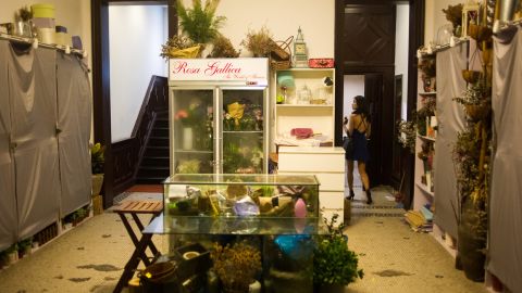 This flower shop welcomes very well-dressed customers.