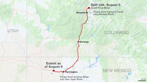 The spill into the Animas River in Colorado now extends into New Mexico.