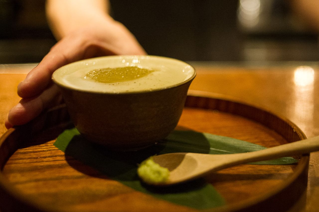 Suzuki's personal signature is Spirited Away cocktail -- a gin-based creation flavored with vermouth, yuzu marmalade and a spoonful of grated wasabi.