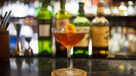 The bar has no cocktail menu but all tailored to the customers' tastes. This is a "Bamboo/Rob Roy hybrid" with a Japanese single malt whiskey base.