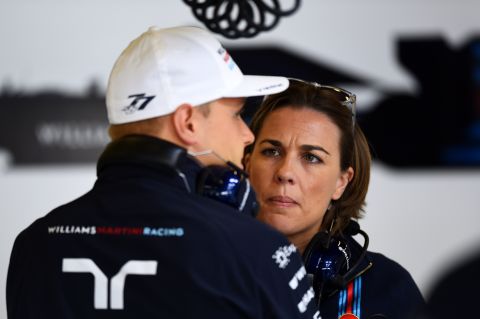 "Sexism in Formula One? No. I have never, hand on heart, experienced it," says Williams, seen here with one of the team's drivers, Valtteri Bottas, in 2015. "As a sport I actually think that we do do quite a lot to promote women."
