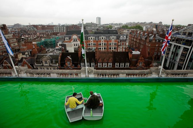 In 2011 Bompas and Parr (pictured) installed an emerald green boating lake and cocktail bar on the roof of Selfridges department store in London.<br />It was only the second time the roof had been opened to the public since World War Two. 