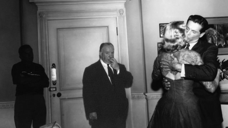 Hitchcock observes Grace Kelly and Robert Cummings on the set of 1954's "Dial M for Murder." The filmmaker made cameo appearances in most of his films; in this one, he appeared in a photo.