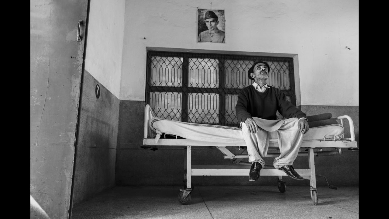 A man sits in the hospital's rehabilitation center.