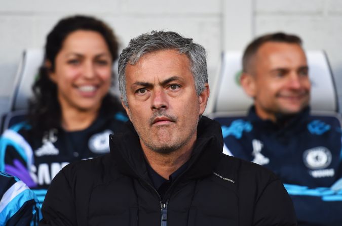 Mourinho looks on from the bench prior to the Premier League match between West Bromwich Albion and Chelsea at The Hawthorns on May 18, 2015. Carneiro is pictured to Mourinho's right.