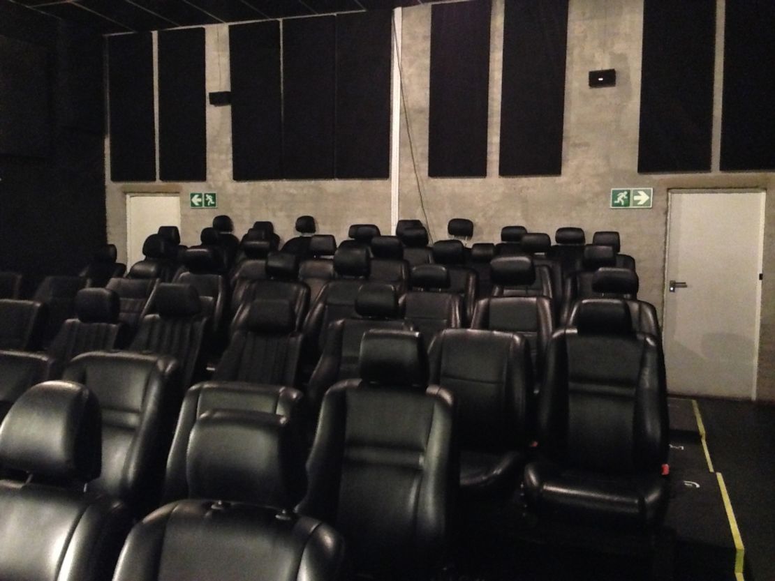 Recycled car seats make up the cinema seating inside The Bioscope.
