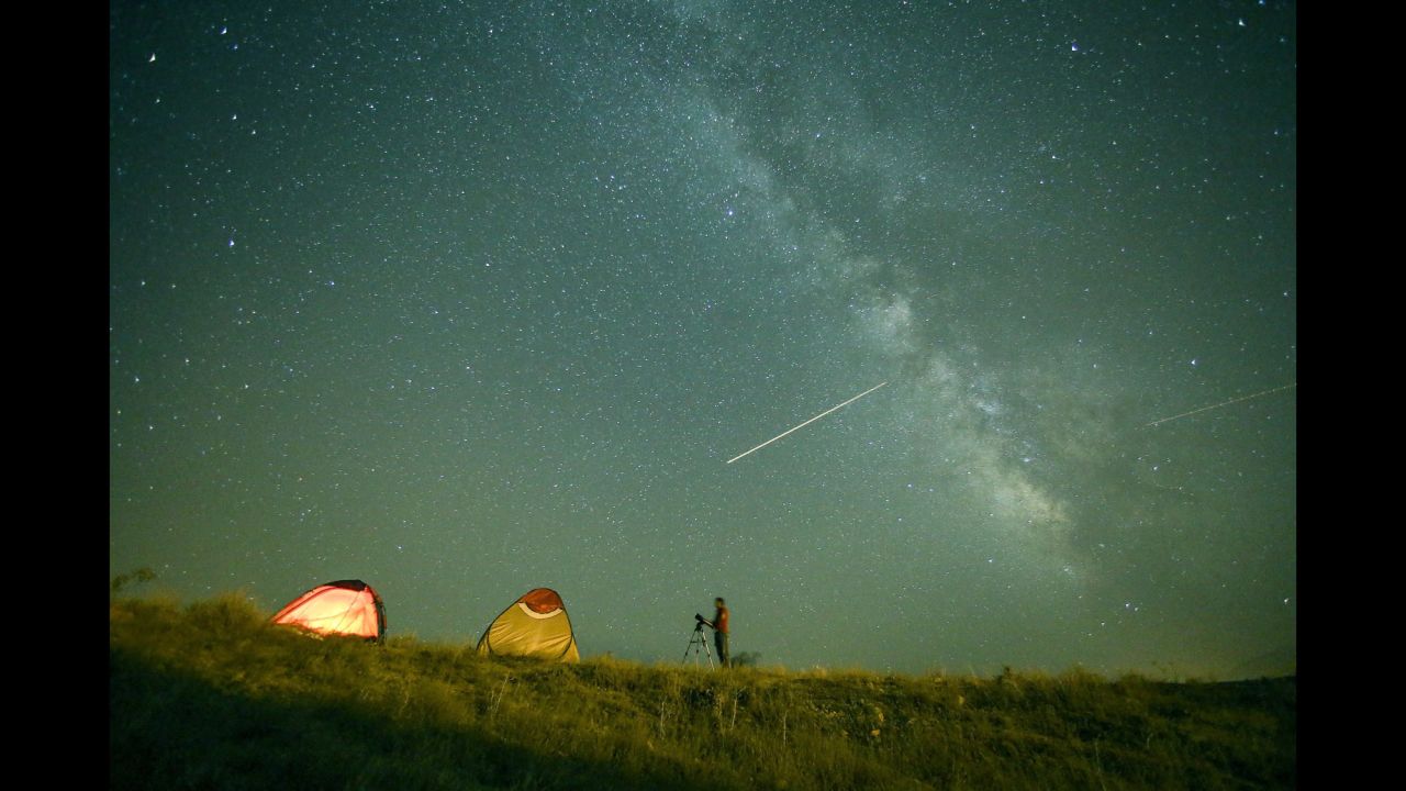 Perseid meteors flash across the sky in Van, Turkey, on Wednesday, August 12.