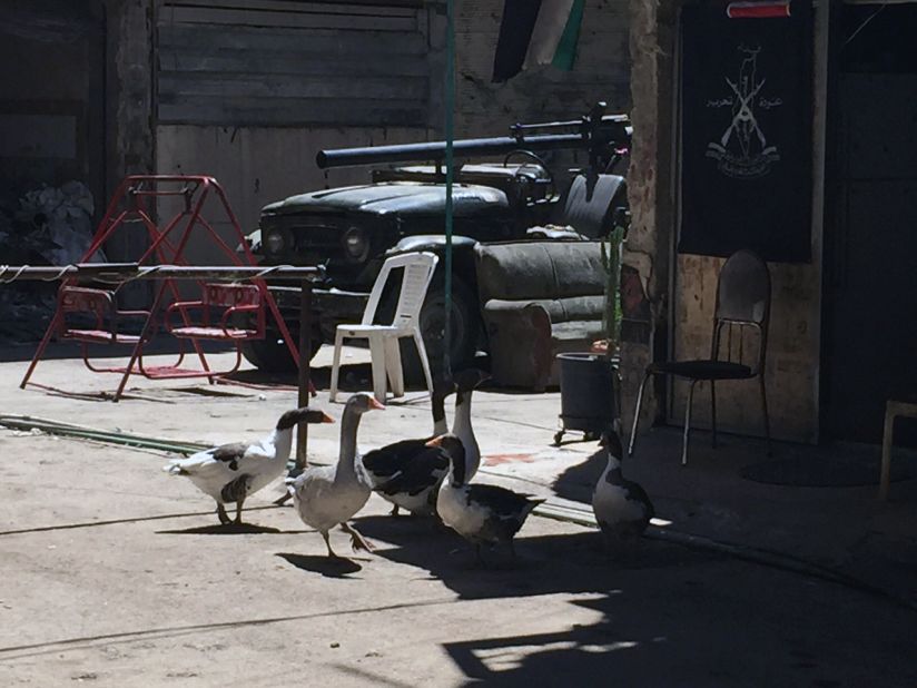 The battle for Yarmouk is an incremental one. Regime-allied fighters use flocks of geese in attempt to detect rebels breaking through the front lines.