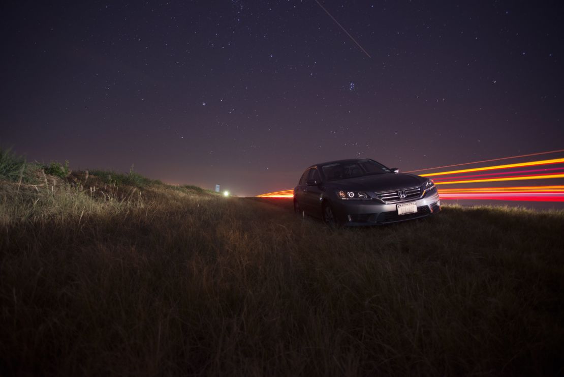 Streaks of light dot the Texas sky during the Perseid meteor shower.