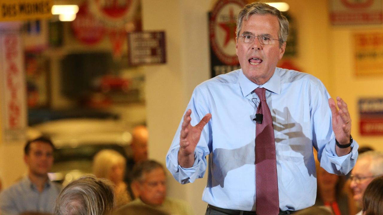GOP presidential candidate Jeb Bush alluded to his brother's "Mission Accomplished" boast during an event in Ankeny, Iowa, Thursday.