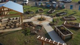 Students at Sudie L. Williams in Dallas Texas have their math, science, and language arts classes in their school garden. Credit: Jeff Cross
