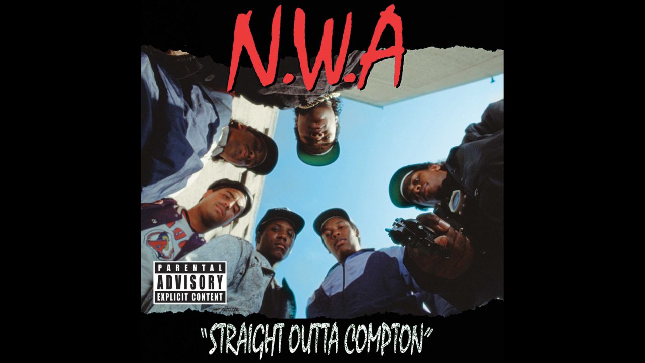 <strong>"Straight Outta Compton," N.W.A.</strong>: This photograph is considered one of the most provocative to ever grace an album cover: six guys staring toward the ground, one pointing a handgun. As the cover art for "Straight Outta Compton," the pioneering debut album by N.W.A., it's the image of the record that revolutionized gangsta rap and redefined hip-hop.