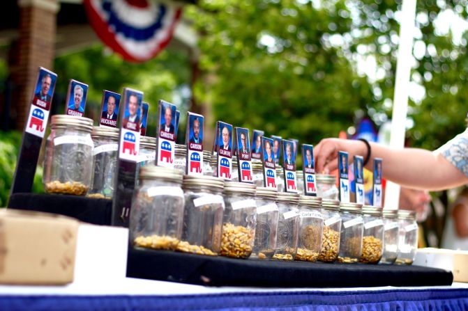 The first votes of the presidential primary season -- the Iowa caucuses -- are nearly six months away, but attendees of the Iowa State Fair can conduct a straw poll of their own ... well, a corn-kernel poll. Results will be tallied at the end of the fair.