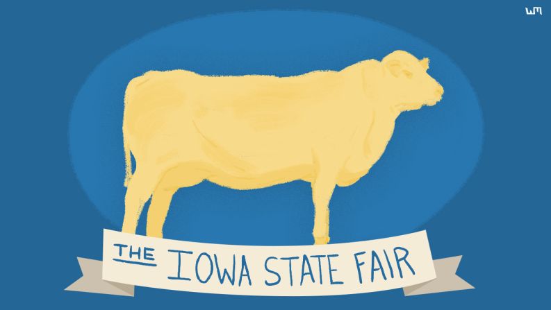 The time has come for fried food on sticks, cows carved out of butter and carnival rides galore. <a href="http://www.cnn.com/2015/08/13/politics/iowa-state-fair-2016-candidates/">The Iowa State Fair has become a must-attend for presidential candidates</a>, who will flock to Des Moines to campaign for the 2016 election. And Donald Trump came through on his pledge to give kids free rides in his helicopter. Here's a look at the festivities. 