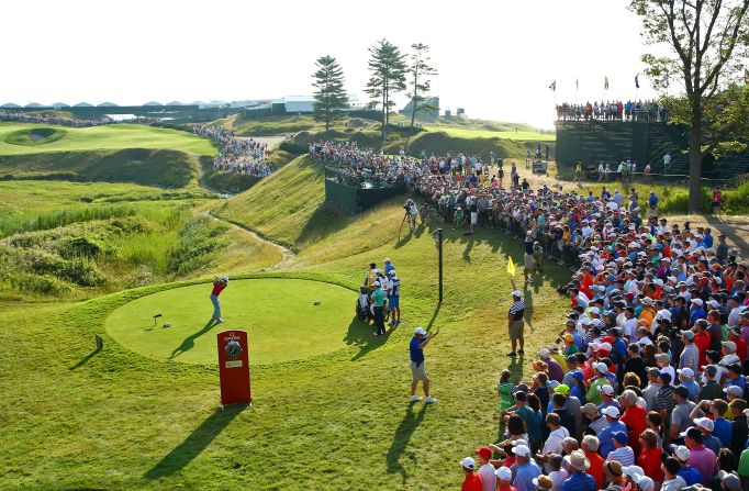 Top-ranked Rory McIlroy plays his shot from the 10th tee on Friday at Whistling Straits.