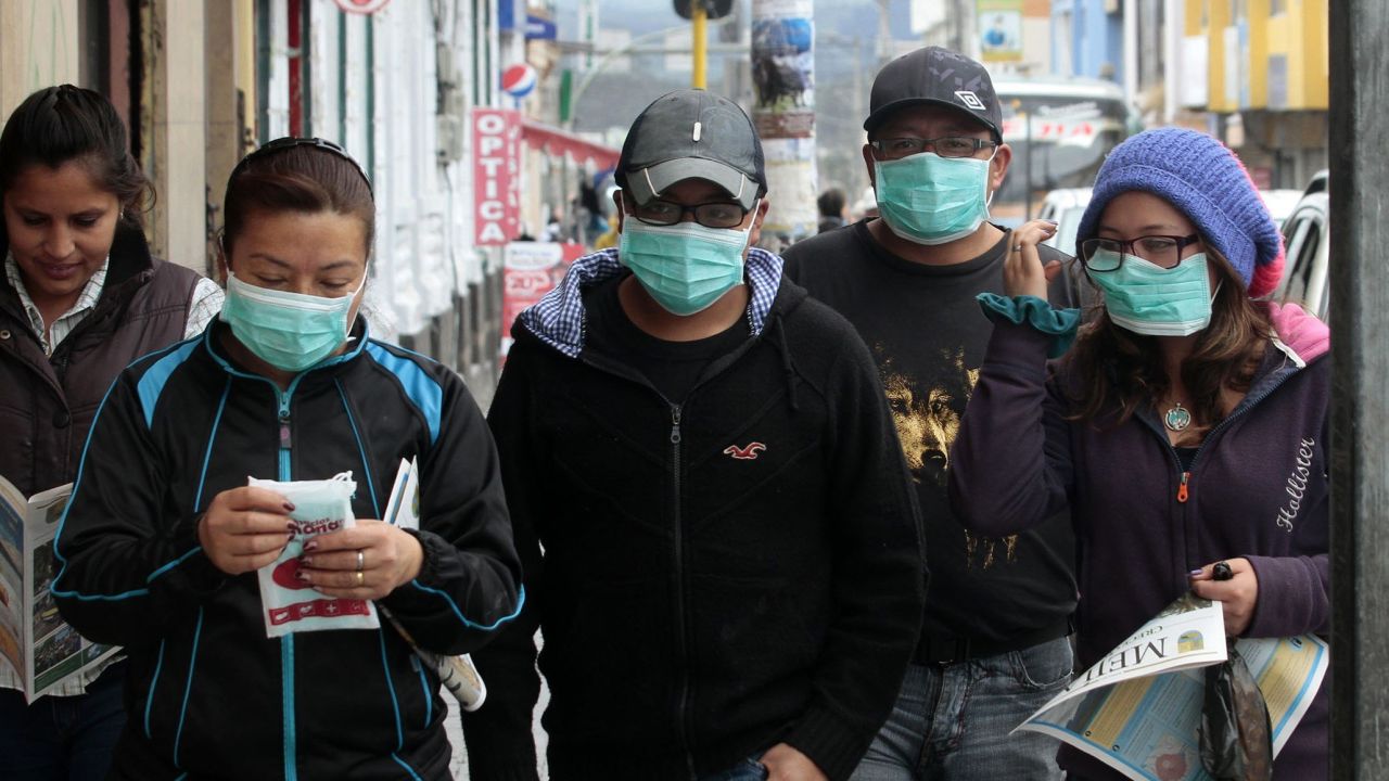 Residents of Machachi, Ecuador wear masks Friday afternoon.
