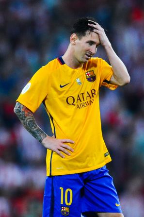 Lionel Messi was left dejected after Barcelona's crushing defeat in Bilbao. 