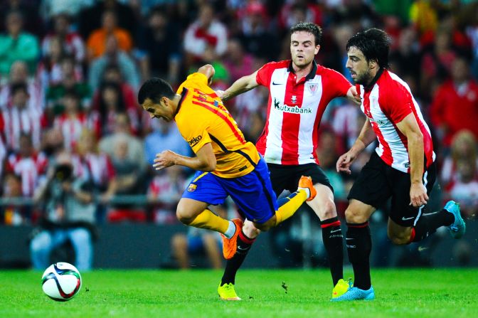 Pedro Rodriguez, who scored Barcelona's extra-time winner in the 5-4 victory over Sevilla in the UEFA Super Cup earlier this week, hit the crossbar early in the second half at San Mames Stadium. 