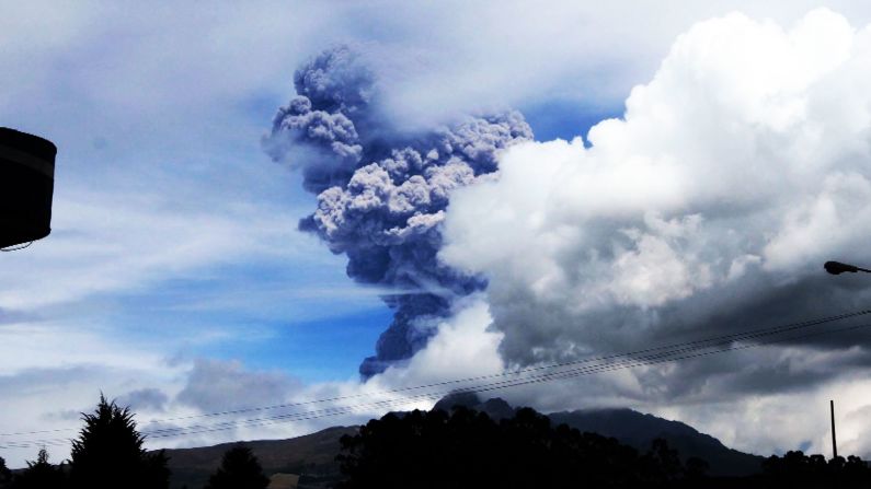 Cotopaxi, a volcano in Ecuador, sends large gray puffs of ash into the sky on August 14, 2015. Officials <a href="index.php?page=&url=http%3A%2F%2Fwww.cnn.com%2F2015%2F08%2F15%2Famericas%2Fecuador-japan-volcanoes%2Findex.html">declared a yellow alert</a>, the lowest level.