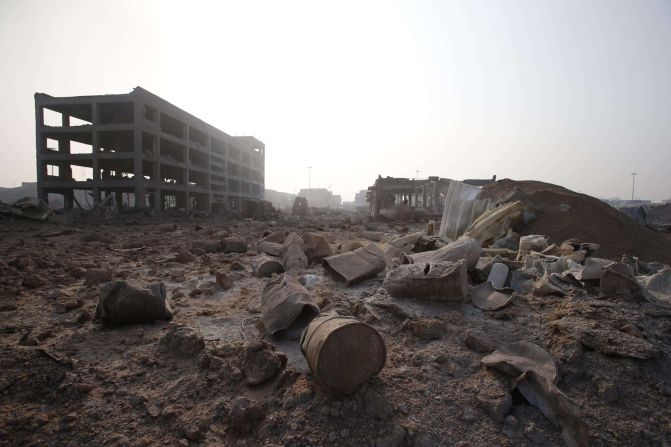 Scattered debris is seen August 15 at the site of the explosions. 