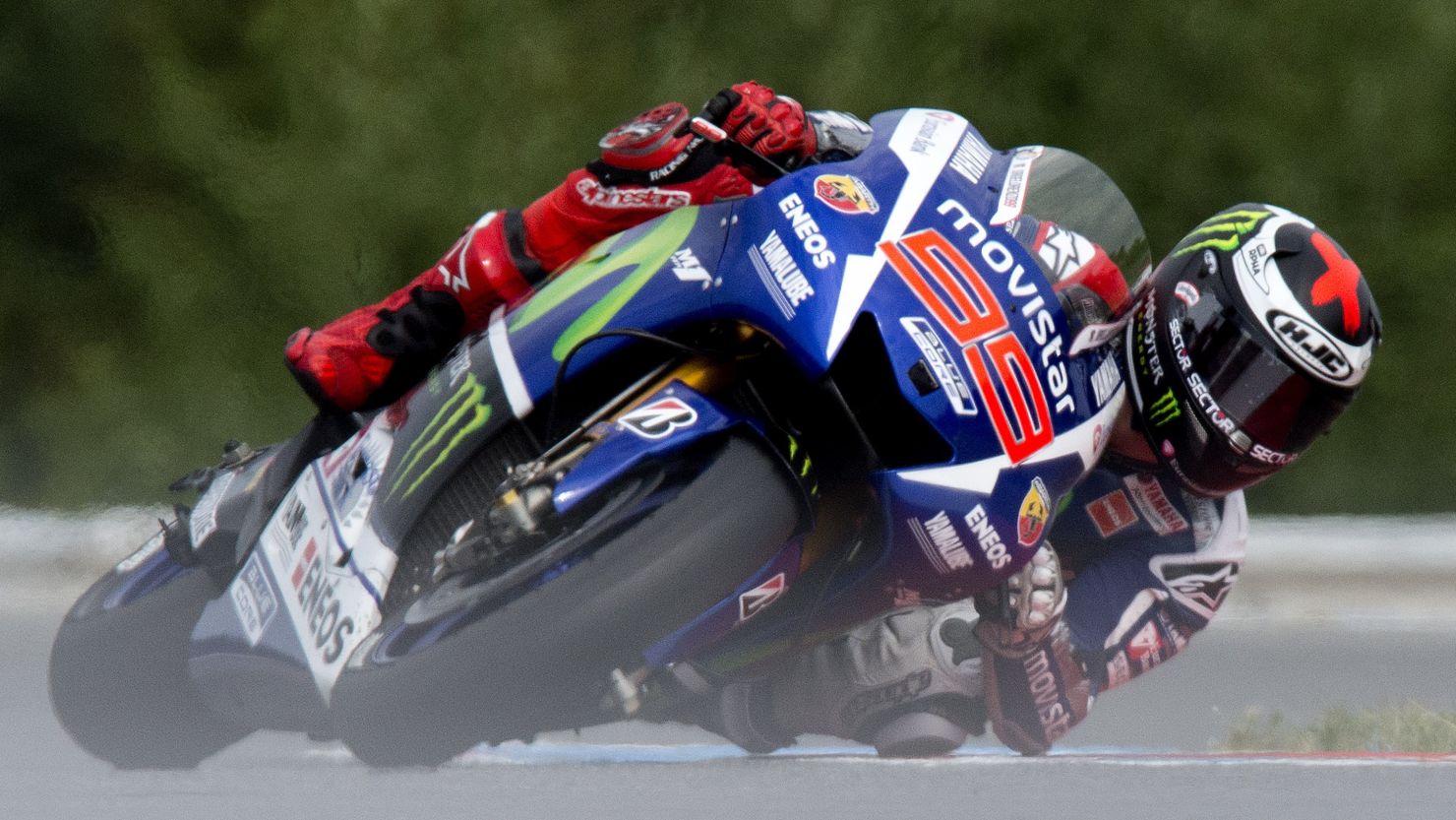 Jorge Lorenzo rides his motorbike during qualification for the Moto GP Czech Grand Prix in Brno, Czech Republic.