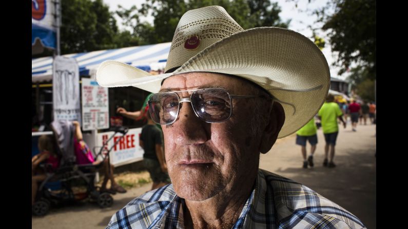 Retired farmer Glenn Kasper, a conservative, is attending the fair with his wife. He has not picked a candidate yet, he says. 